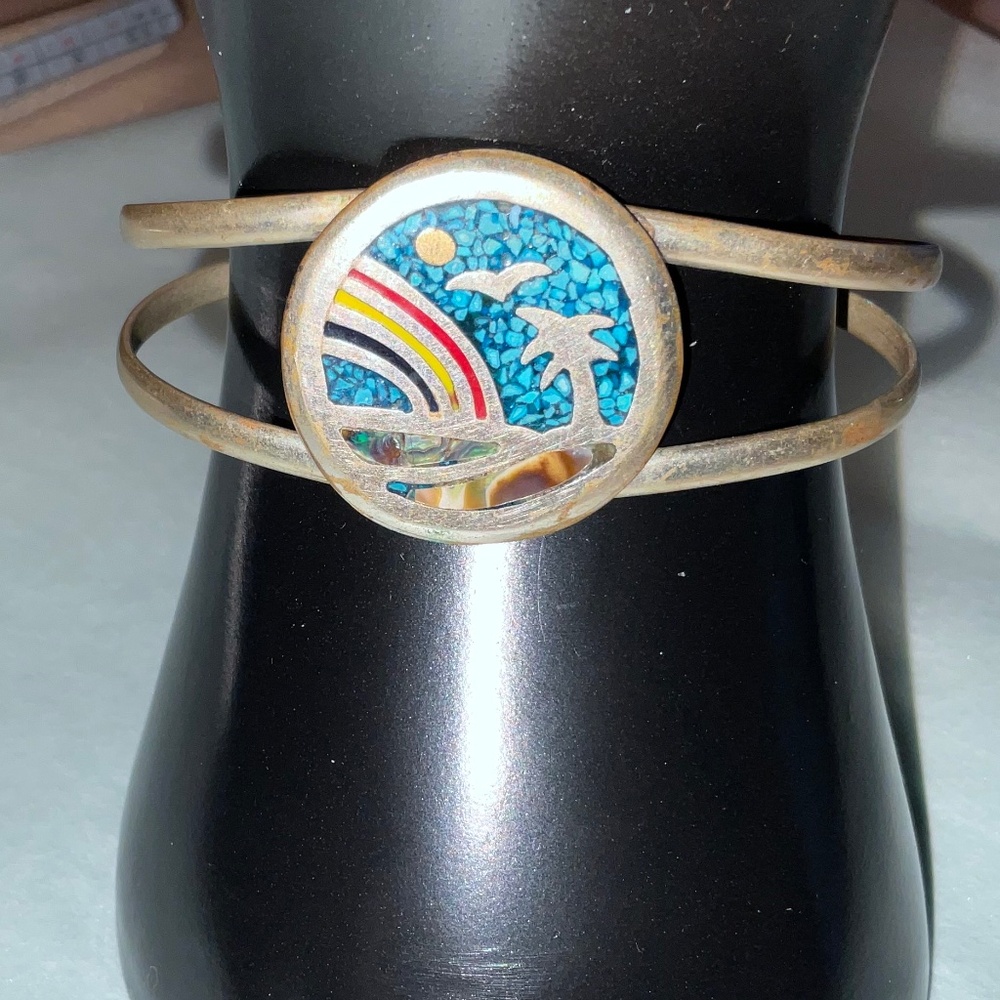 Alpaca Mexico Silver Inlaid Cuff Bracelet